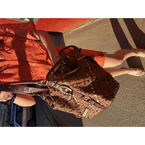 Melie Bianco Y2K Woven Leather Tote Bucket Bag 2000s - Picture 6 of 7